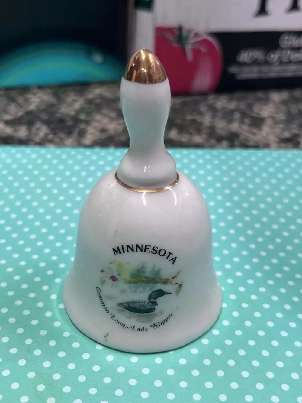 Minnesota Souvenir Ceramic Bell featuring Common Loon and Lady Slipper